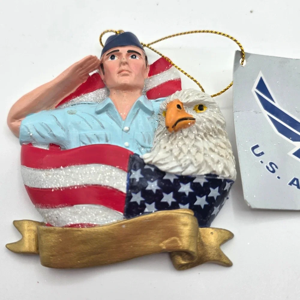 U.S. Air Force Eagle Flag Saluting Airman Christmas Ornament Multicolor Resin